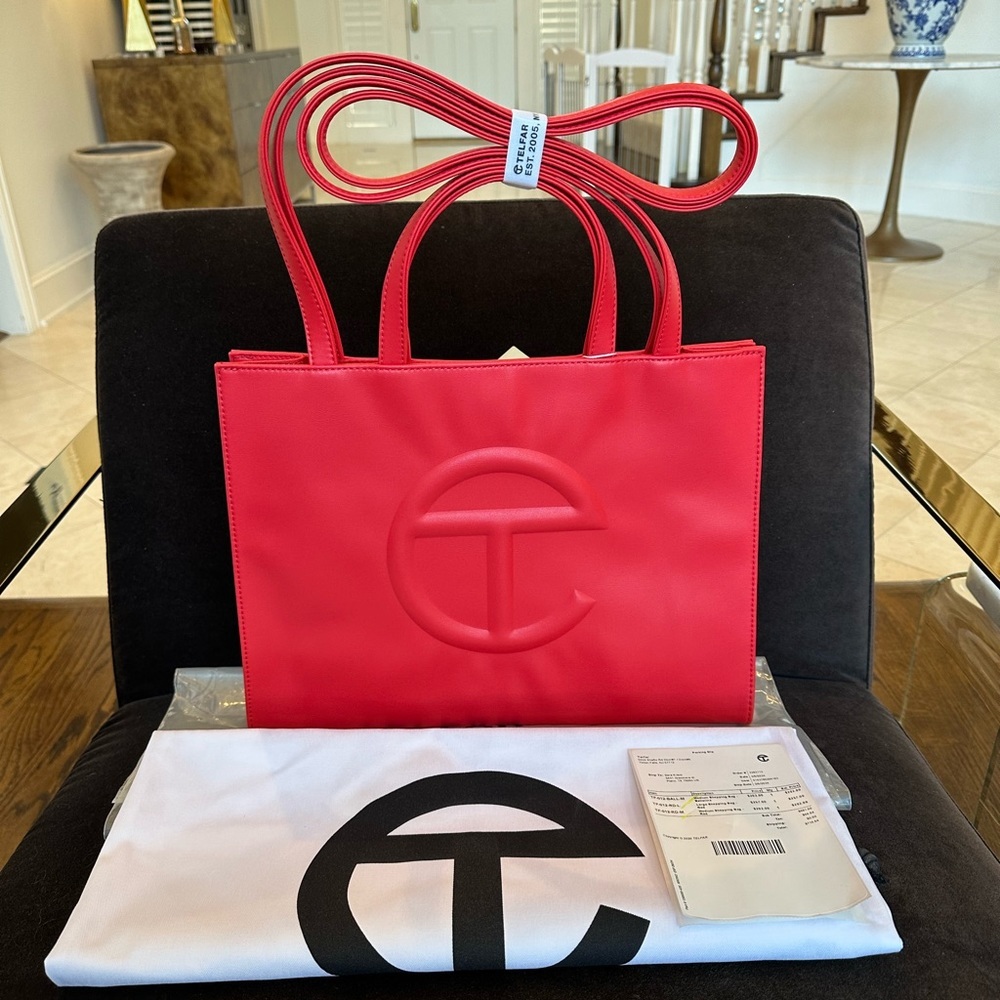 Telfar Shopping Bag Medium Red Vegan Leather Tote NWT